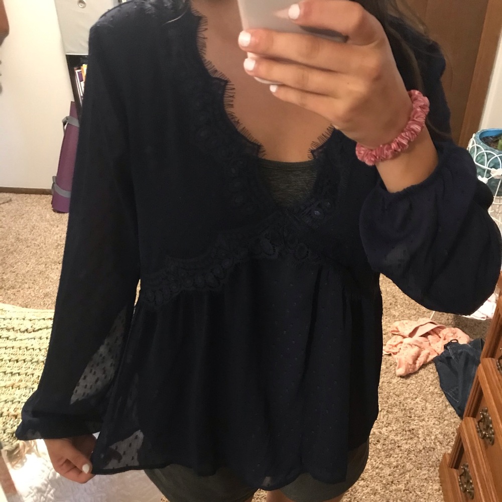 Lace peasant top blouse